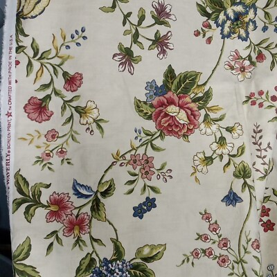 #ad Waverly Fabric Club House Vine Beige Rose Cotton Jacquard Scotchguard 52x60quot; USA