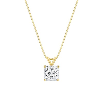 #ad 2 Ct Princess 14K Yellow Gold Simulated Diamond Solitaire Pendant Necklace 18quot;