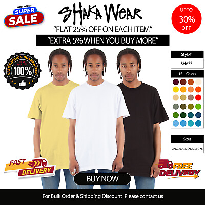 #ad Shaka Wear Mens 100% USA Cotton Active Short Sleeve Crew Neck T Shirt SHASS