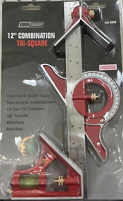 #ad 12quot; Combination Tri Square w Stainless Steel Ruler Protractor amp; Centering Heads