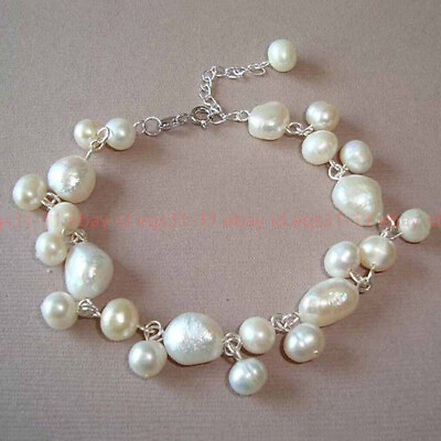 #ad Fashion 7 12mm Natural White Freshwater Baroque Pearl Beads Bracelet 7.5#x27;#x27;