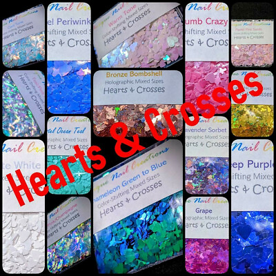 #ad HEARTS amp; CROSSES Glitter U Choose Nail Art•Acrylic•Gel•Body Art•Festival