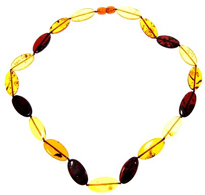 #ad Genuine Mixed Baltic Amber Flat Oval Olive Beads Luxurious Necklace NE0171