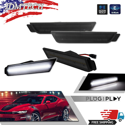 #ad 4PC Smoked LED FrontRear Side Marker Lights White Lamps For 10 15 Chevy Camaro