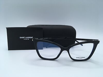 #ad Saint Laurent SL 386 Women#x27;s Black Frame Blue Block Lens Cat Eye Eyeglasses 53MM