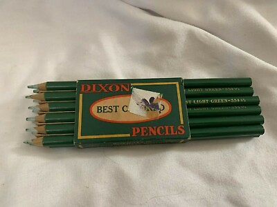 #ad Dixon Best Light Green Colored Pencils 354 1 2 Made in USA Set of 12 Vintage