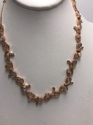 #ad $98 Betsey Blue Bowtiful Crystal rose gold tone Collar Necklace MA32