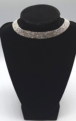 #ad Choker Necklace Rhinestone Zircon Crystal Fastener Silver Mob Wife Jewelry