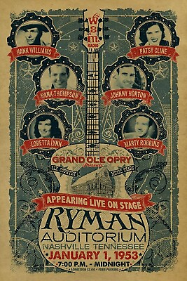 #ad Grand Ole Opry Hank Williams Patsy Cline Reprint 13quot; x 19quot; Concert Poster