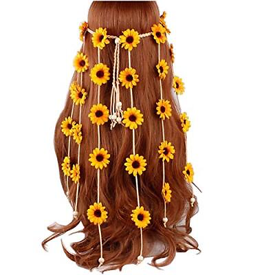 #ad Flower Headband Sunflower Headdress Adjustable Hippie Hairband Bohemia Floral...