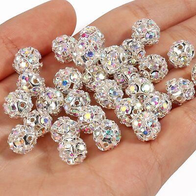 #ad 50pcs Rhinestone Beads Crystal Loose Spacer Round Jewelry Making 6mm 8mm 10mm