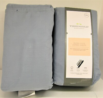 #ad Threshold Light Blue Full Size 100% Cotton Flat and Fitted Sheets. NWT. B1