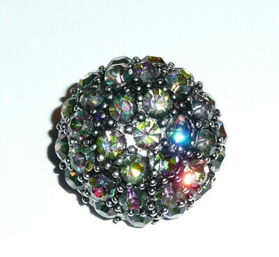 #ad Beautiful Black Diamond Czech Glass Rhinestones Button Ant Silver Base 1 1 8quot;