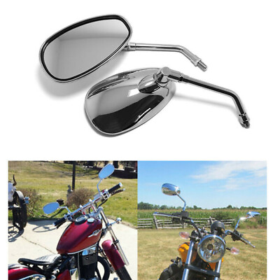 #ad US Motorcycle Modified Silver Round Rearview Mirror w Large Field Of View Chrome