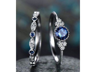 #ad Womens Sterling Silver Wedding Rings 925 Blue Round Shape CZ ADASTRA JEWELRY