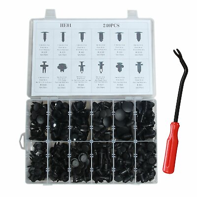 #ad 240Pcs Plastic Rivets Fastener Fender Bumper Push Pin Clips With Remover Tool
