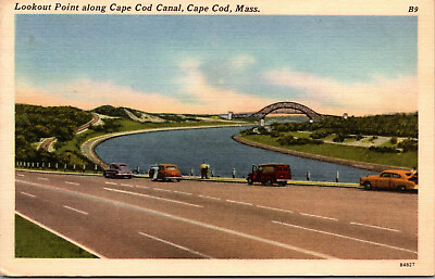 #ad Vtg 1950s Lookout Point along Cape Cod Canal Massachusetts MA Linen Postcard