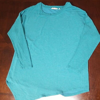 #ad Soft Surroundings Womens Pullover Asymmetrical Green Teal Tunic Top Size M