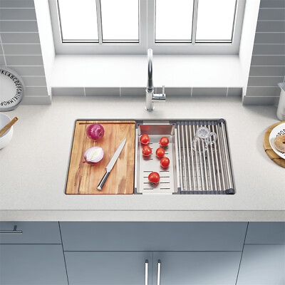 #ad 32inch Handmade 304 Stainless Steel Undermount Single Bowl Kitchen Sink