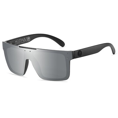 #ad Polarized Large Rimless Shield Sunglasses Black Frame Flash Silver Mirror Lens