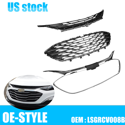 #ad For Chevrolet Malibu 2019 2023 Front Bumper Upper Lower Grill Grille Chrome 3PCS