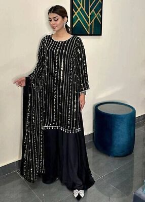 #ad INDIAN BLACK SUIT amp; PALAZZO IN GEORGETTE WITH EMBROIDERY DUPATTA FOR RECEPTION