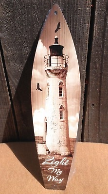 #ad Light House My Way Mini Novelty Beach Surf Board Sign 17quot; x 4.5quot;