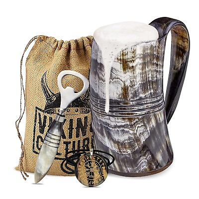 #ad Viking Culture Ox Horn Mug Norse Pendant amp; Bottle Opener 3Pc.Set quot;The Ringquot;