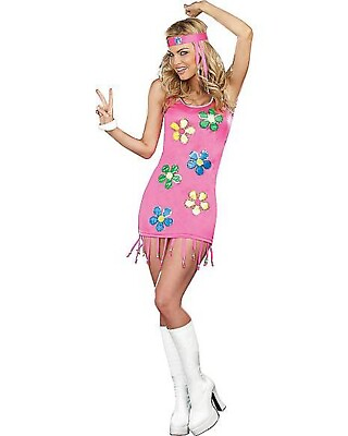 #ad Dreamgirl GROOVY BABY Hippie Adult Halloween Dress Costume Small 2 6