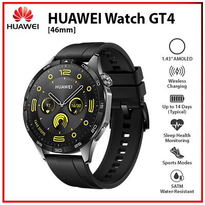 #ad NEW Huawei Watch GT 4 46mm BLACK 1.43quot; AMOLED Bluetooth iOS Android Smartwatch $245.00