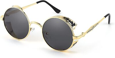 #ad FEISEDY Retro Steampunk Polarized Sunglasses Round Mental Frame Gothic Shades De