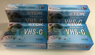 #ad LOT 4 TDK Premium VHS C 30 Min. Camcorder Video Cassette Tape NEW Sealed