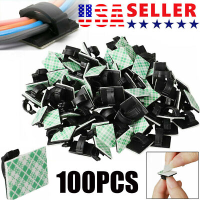 #ad 100Pcs Cable Clips Self Adhesive Cord Wire Holder Management Organizer Clamp