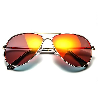 #ad RED MIRROR COLORED LENS AVIATOR STYLE METAL SILVER FRAME SUNGLASSES UVB