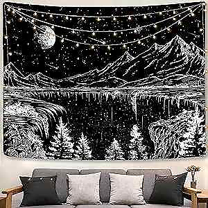 #ad and White Tapestry Starry Night Mountain Tapestries 36.00#x27;#x27; × 48.00#x27;#x27; Black