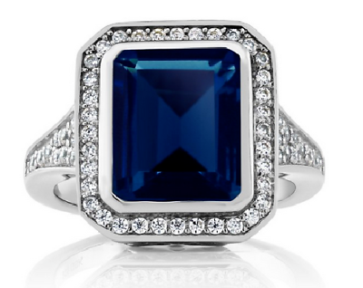 #ad Attractive Emerald Cut Blue Lab Created Sapphire High Finished Women#x27;s Fine Ring