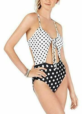 #ad Hula Honey Juniors#x27; Polka Dotted Cutout One Piece in White Black Pick Size $19.99