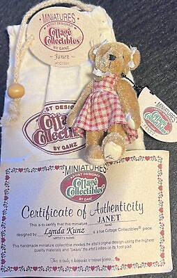 #ad COTTAGE COLLECTIBLES Miniatures by Ganz JANET the BEAR in Pouch w COA CC7201