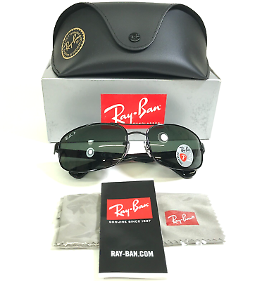 #ad Ray Ban Sunglasses RB3445 002 58 Polished Black Wrap Aviator Polarized 61 17 130