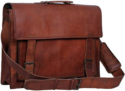 #ad Genuine Men#x27;s Leather Handmade Messenger Laptop Briefcase Satchel Brown Bag $81.20