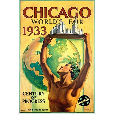 #ad Chicago Worlds Fair 1933 Vintage Poster Art Print Chicago Home Decor