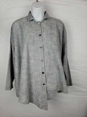 #ad msquare Grey Collared Button Down Asymmetrical 100% Cotton One Size Made USA
