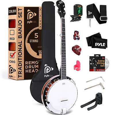 #ad Pyle 5 String Banjo with White Pearl Color Plastic Tune Pegs amp; High Density $195.99