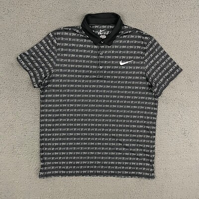 #ad Nike Polo Shirt Mens Large Black Geometric Dri Fit Golf Casual Outdoor Dad