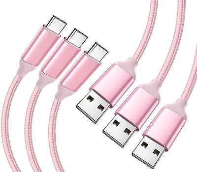 #ad USB C Cable Pink 10 ft 3 Pack Long Quick Charger Cord Android Type C Fast C...