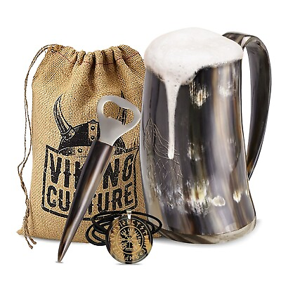 #ad Viking Culture Ox Horn Mug Norse Pendant and Bottle Opener 3Pc.Set quot;Fenrirquot;