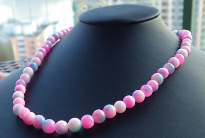 #ad CHINESE Green Pink Red JADE Bead Beads Necklace 8 mm 18 inches 321280