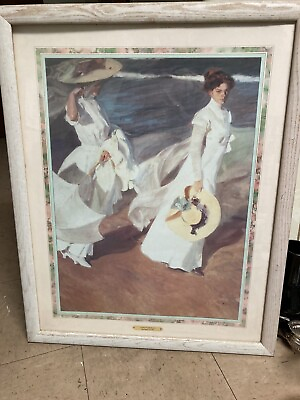 #ad LADIES ON THE BEACH 1909 Painting By JOAQUIN SOROLL Framed $50.00