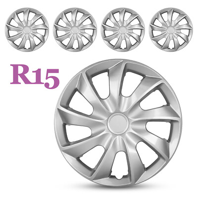 #ad 15 Inch Wheel Cover Rim Snap On Full Hub Caps fits R15 Tire amp; Steel Rim Set of 4