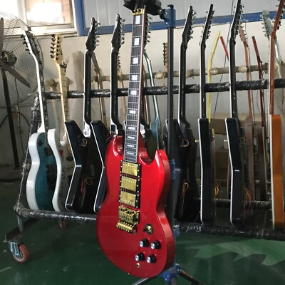 #ad Metal Red SG Electric Guitar Mahogany Body Gold Hardware FR Bridge HH Pickups